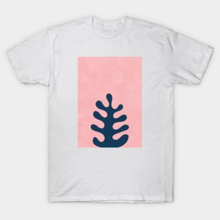 Abstract Shape Botanical Plant Pink, Scandi Artwork T-Shirt